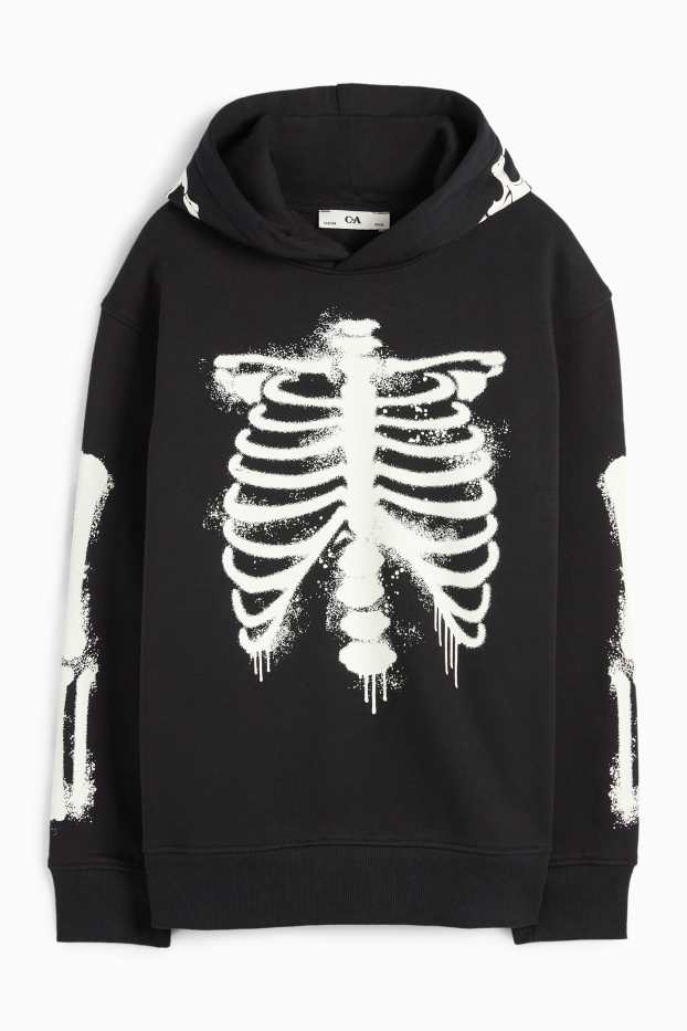 Kinder Buben - Halloween - Skelett - Hoodie - Glow in the dark - schwarz