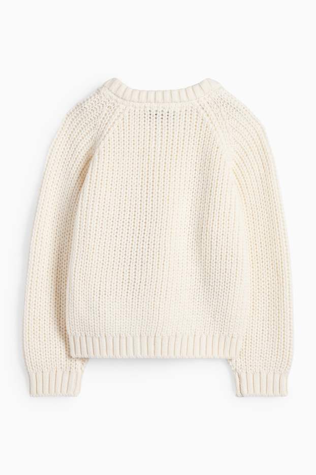 Kinder Mädchen - Hase, Schmetterling und Blume - Strickjacke - gerippt - cremeweiß