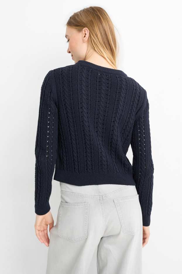Donna - Cardigan corto - motivo a treccia - blu scuro