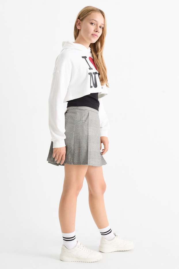 Children Girls - Skirt - check - white / black