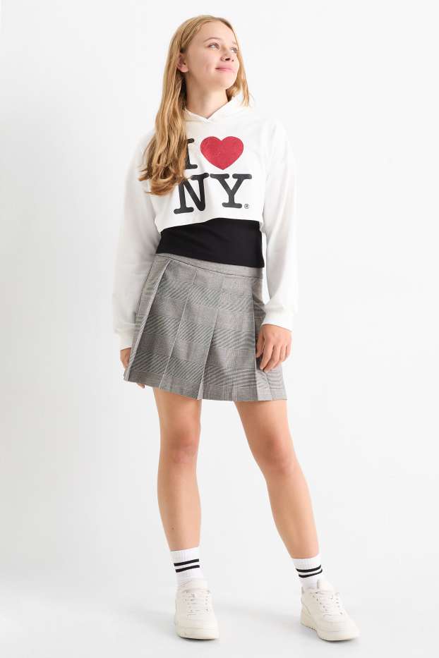Children Girls - Skirt - check - white / black