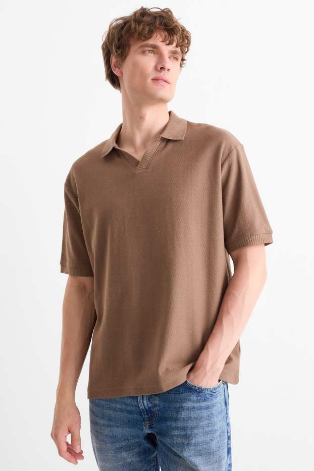 Herren - Strick-Poloshirt - Regular Fit - braun