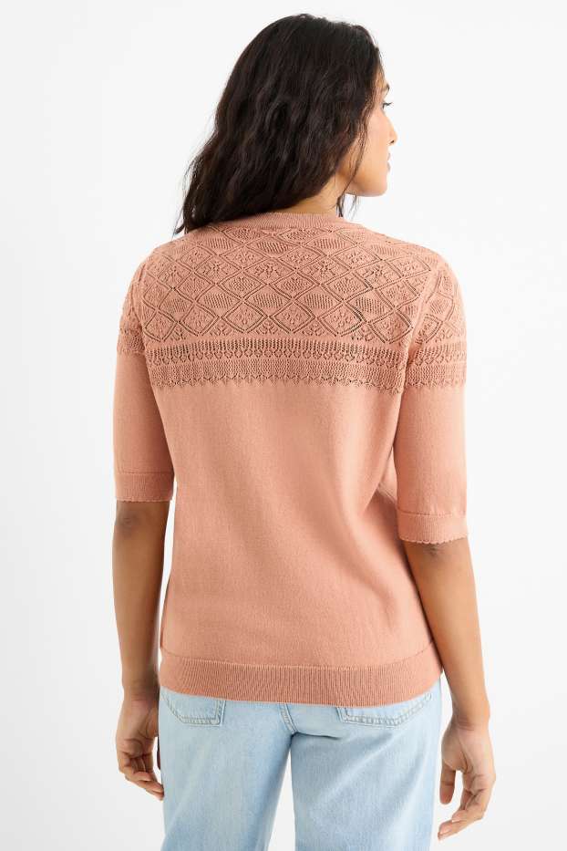 Femmes - Pull en maille - manches courtes - terracotta