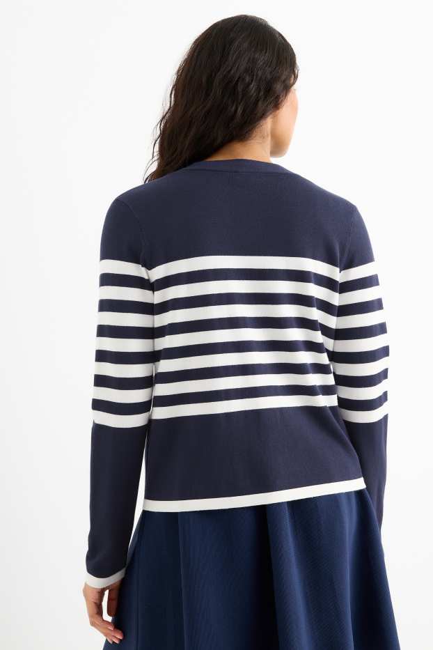 Damen - Strickjacke - gestreift - dunkelblau / weiss