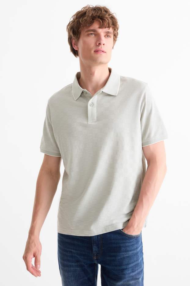 Heren - Poloshirt - regular fit - geruit - lichtgrijs