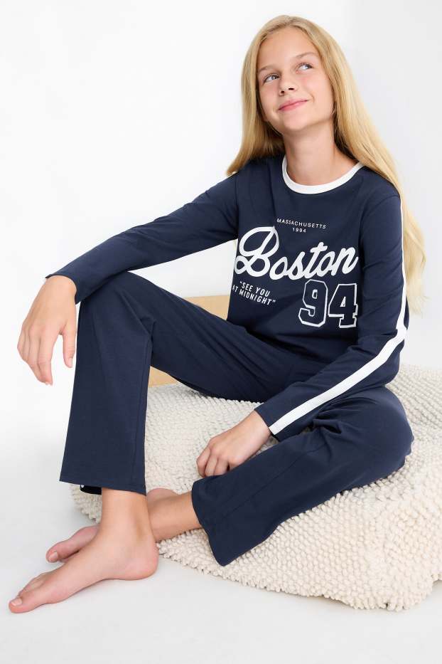 Kinder Mädchen - Boston - Pyjama - 2 teilig - dunkelblau