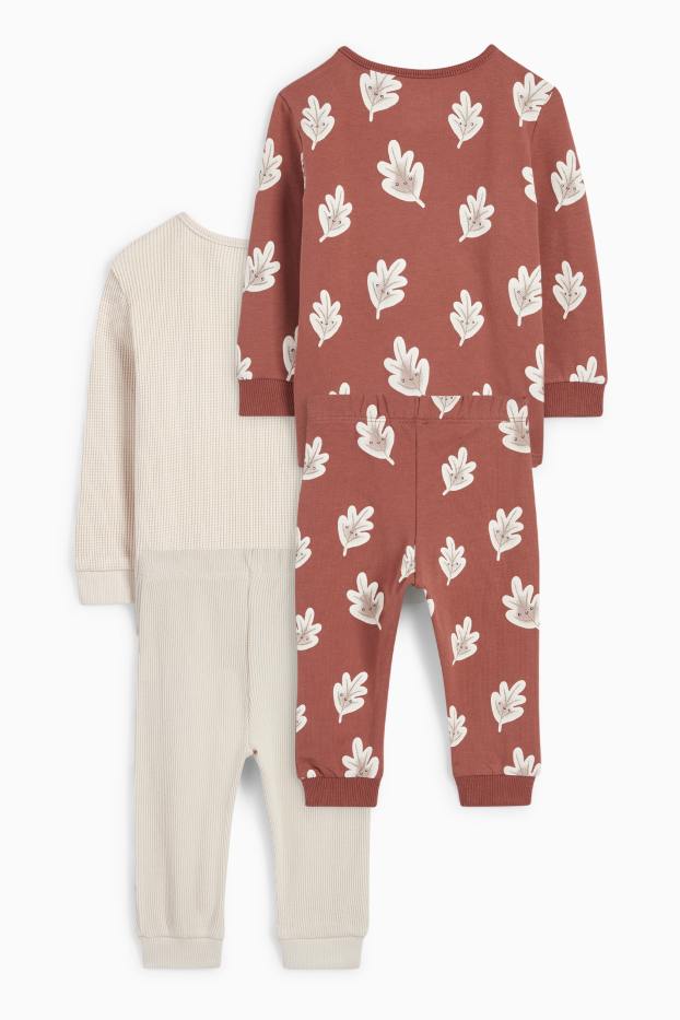 Unisex - Confezione da 2 - motivo foglie - pigiama neonati - 4 pezzi - beige
