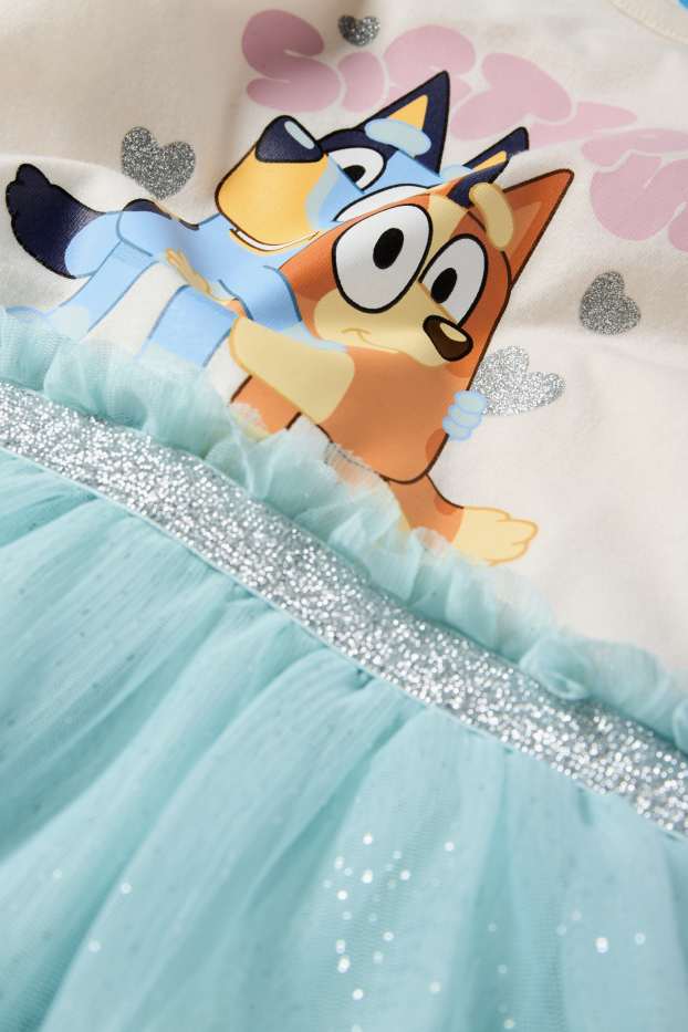 Kinderen: meisjes - Bluey - jurk - glanseffect - crème wit