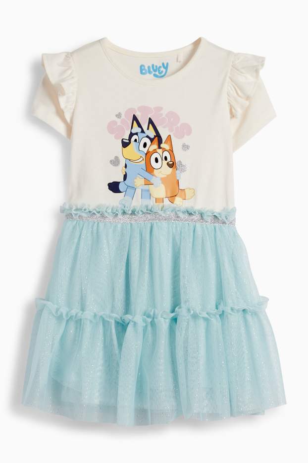 Kinderen: meisjes - Bluey - jurk - glanseffect - crème wit