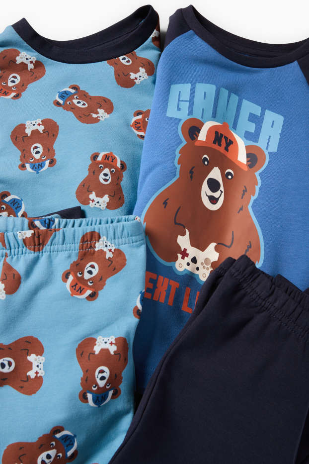 Kinder Jungen - Multipack 2er - Bär - Pyjama - 4 teilig - dunkelblau