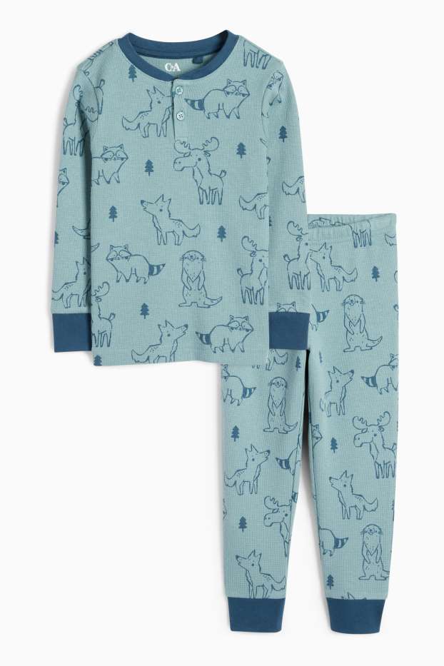 Kinderen: jongens - Wilde dieren - pyjama - 2-delig - met structuur - blauw