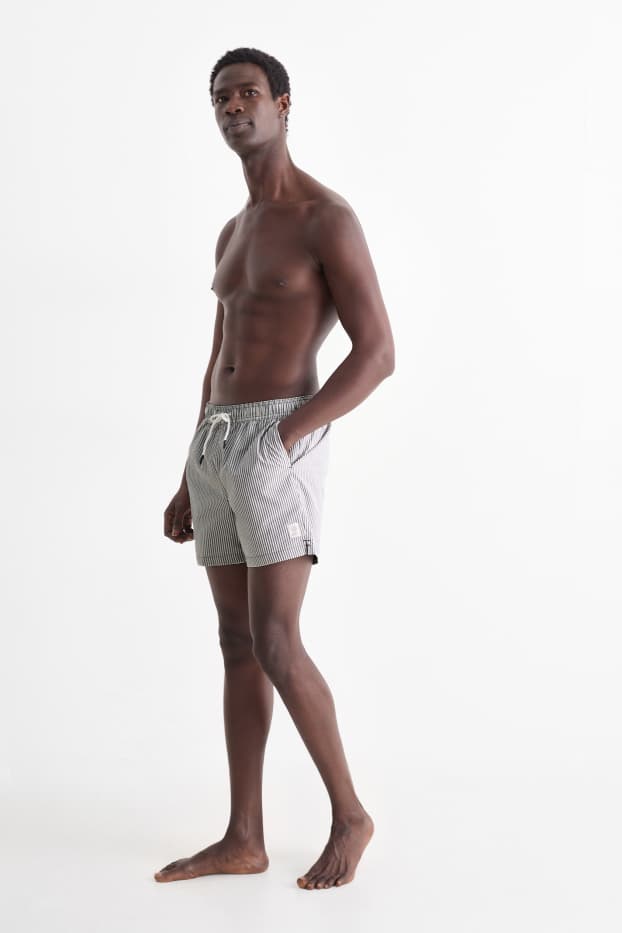 Men - Swim shorts - striped - white / gray