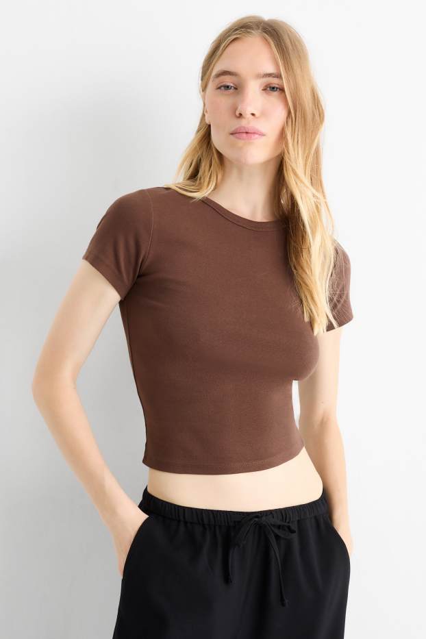 Women - T-shirt - slim fit - brown