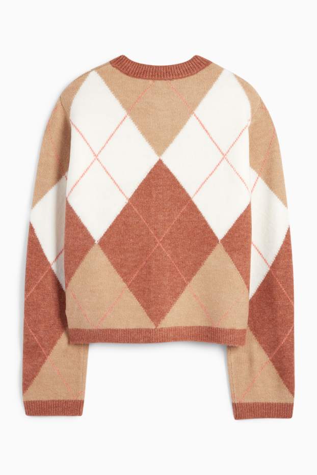 Women - Cardigan - check - beige