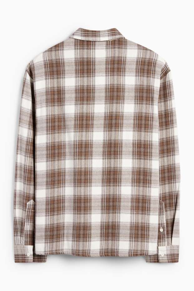 Home - Camisa de franel·la - relaxed fit - Kent - de quadres - beix/marró