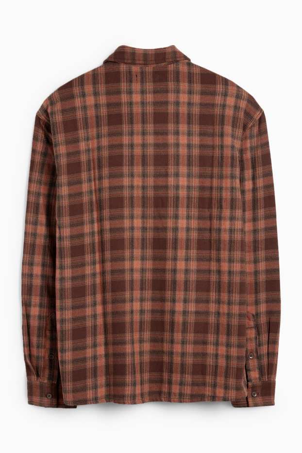 Men - Flannel shirt - regular fit - kent collar - check - dark brown