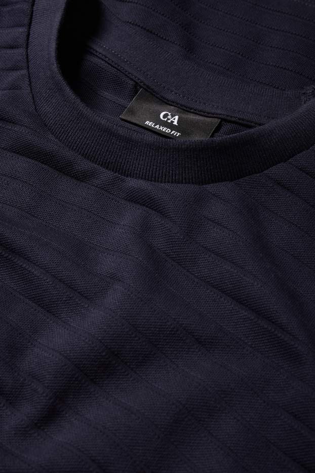 Uomo - Maglia a maniche lunghe - a righe - tessuto tramato - blu scuro