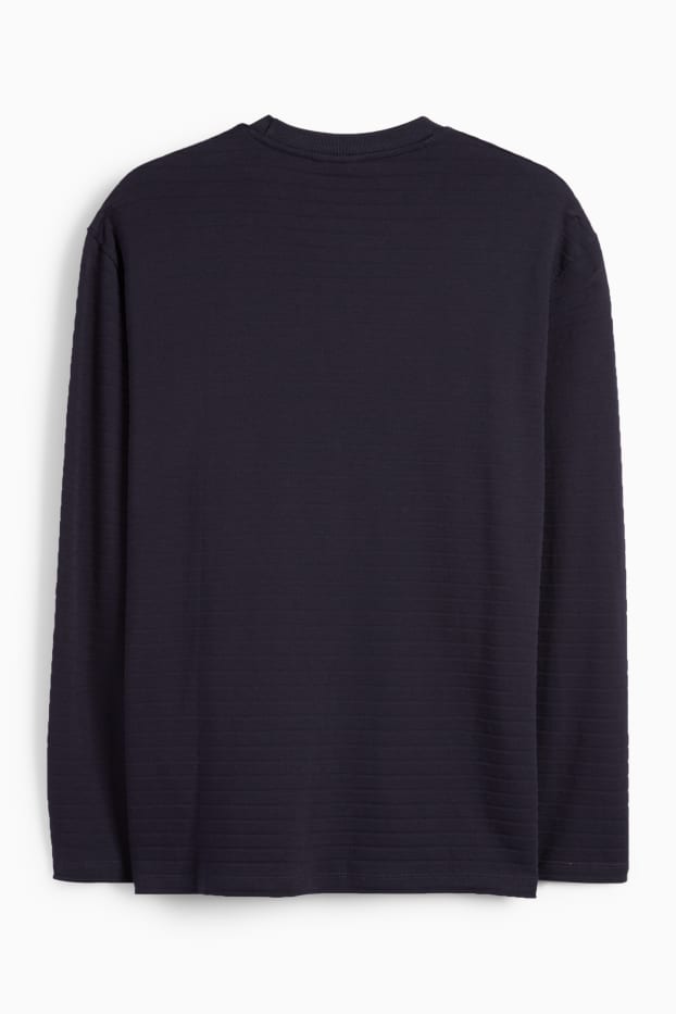 Uomo - Maglia a maniche lunghe - a righe - tessuto tramato - blu scuro