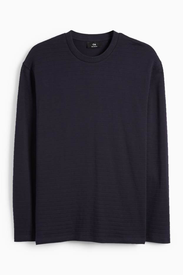 Uomo - Maglia a maniche lunghe - a righe - tessuto tramato - blu scuro