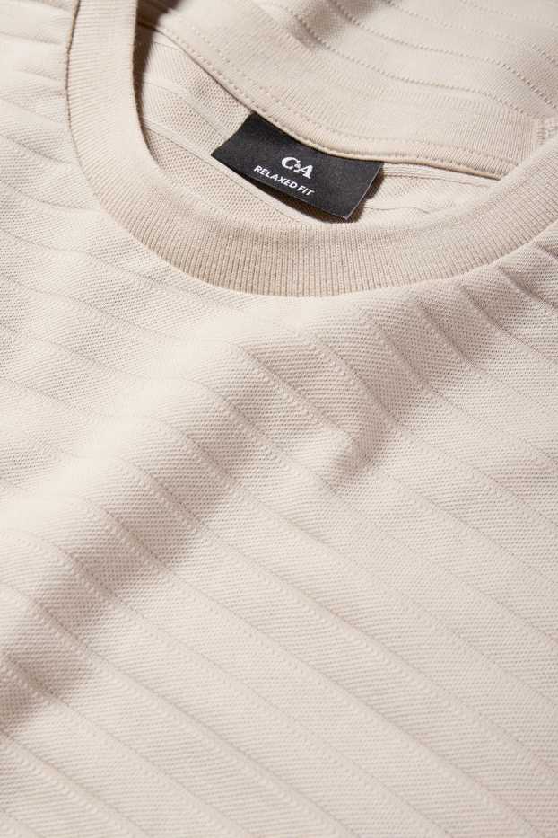 Herren - Langarmshirt - gestreift - strukturiert - hellbeige