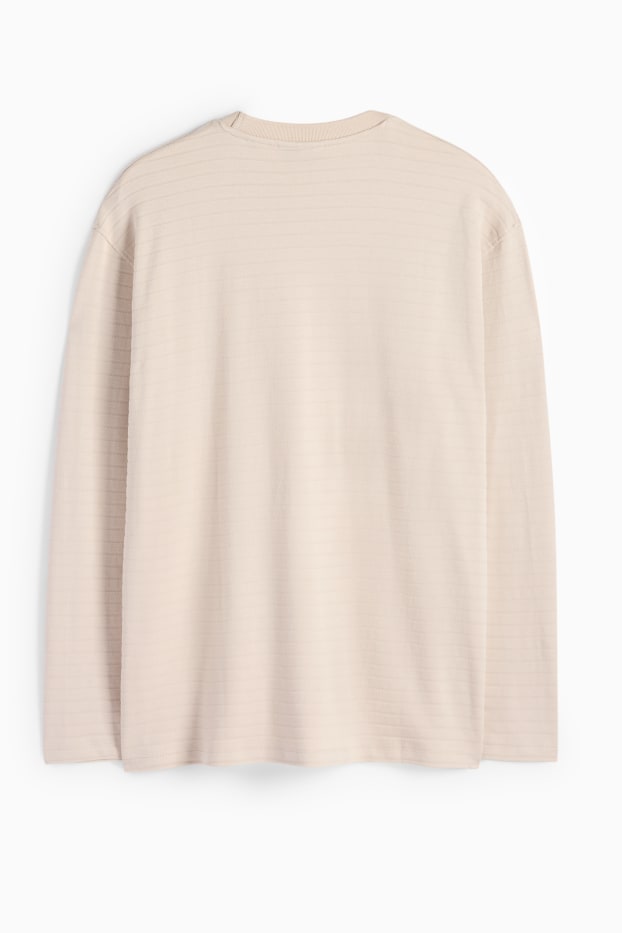 Herren - Langarmshirt - gestreift - strukturiert - hellbeige
