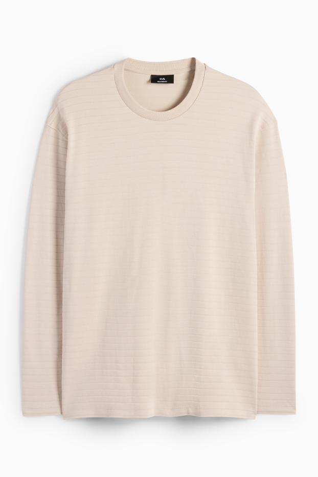 Herren - Langarmshirt - gestreift - strukturiert - hellbeige