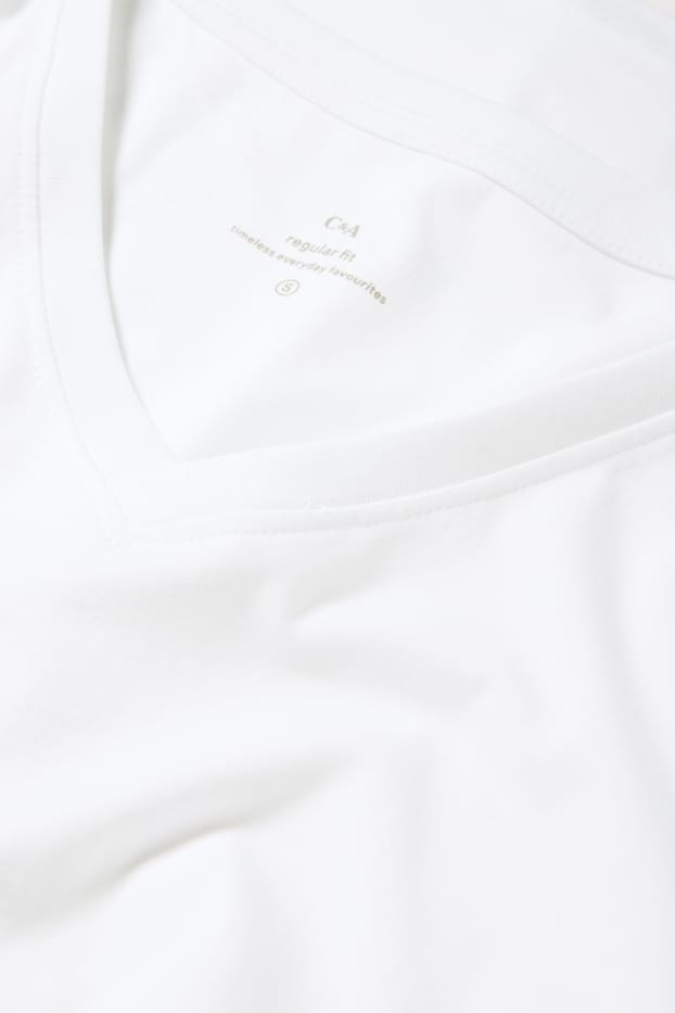 Femei - Tricou cu decolteu în V - Regular fit - alb