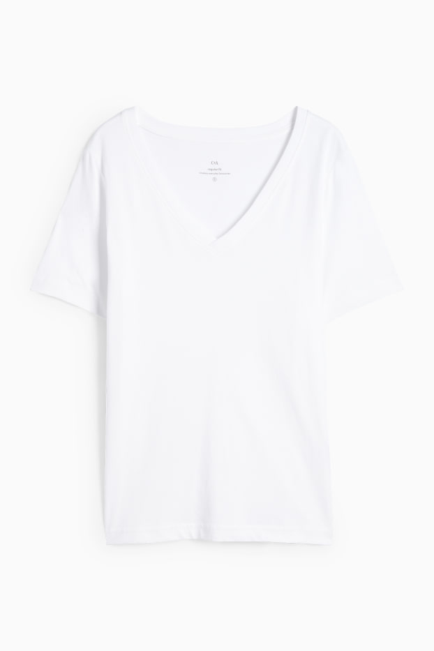 Femei - Tricou cu decolteu în V - Regular fit - alb