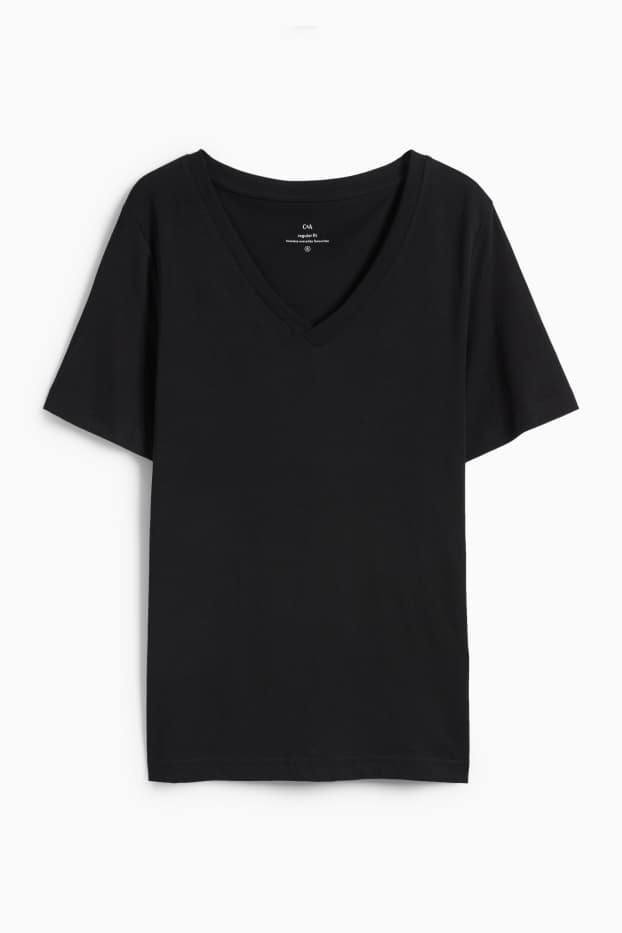 Donna - T-shirt scollo a V - regular fit - nero