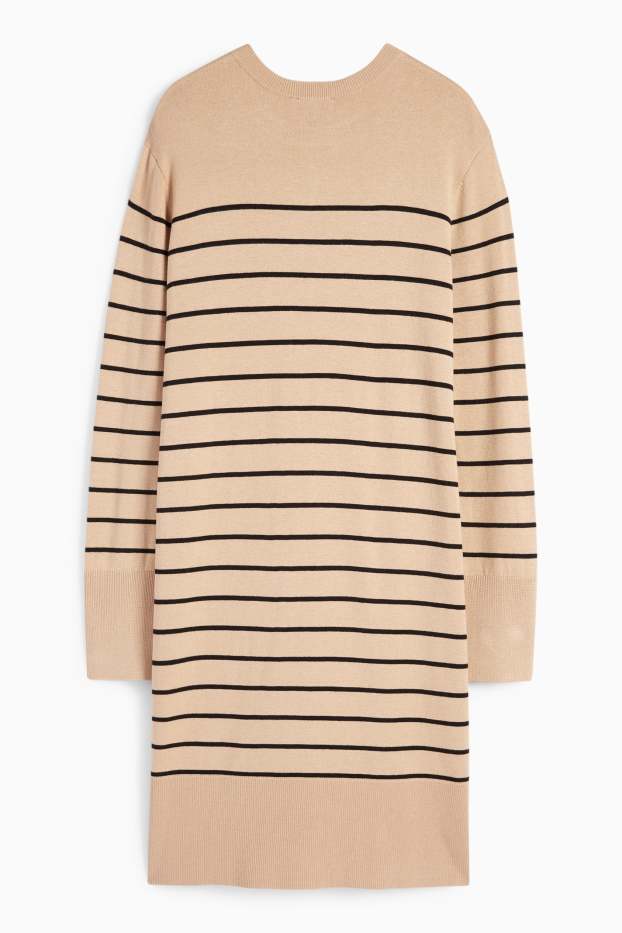 Dames - Gebreide jurk - gestreept - beige
