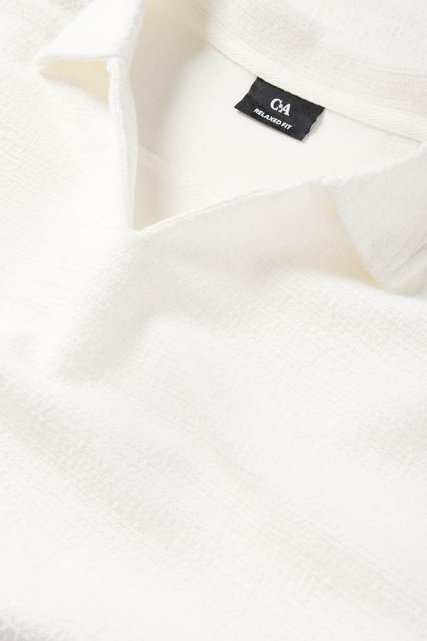 Heren - Gebreid poloshirt - relaxed fit - met structuur - wit