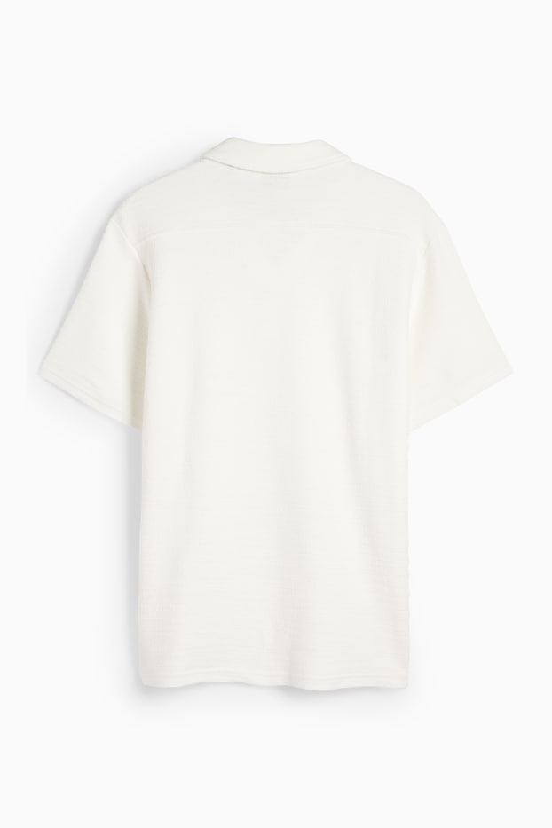 Heren - Gebreid poloshirt - relaxed fit - met structuur - wit
