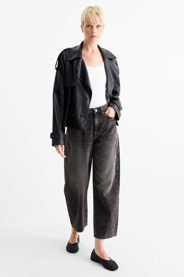Dames - Barrel jeans - high waist - jeansdonkergrijs