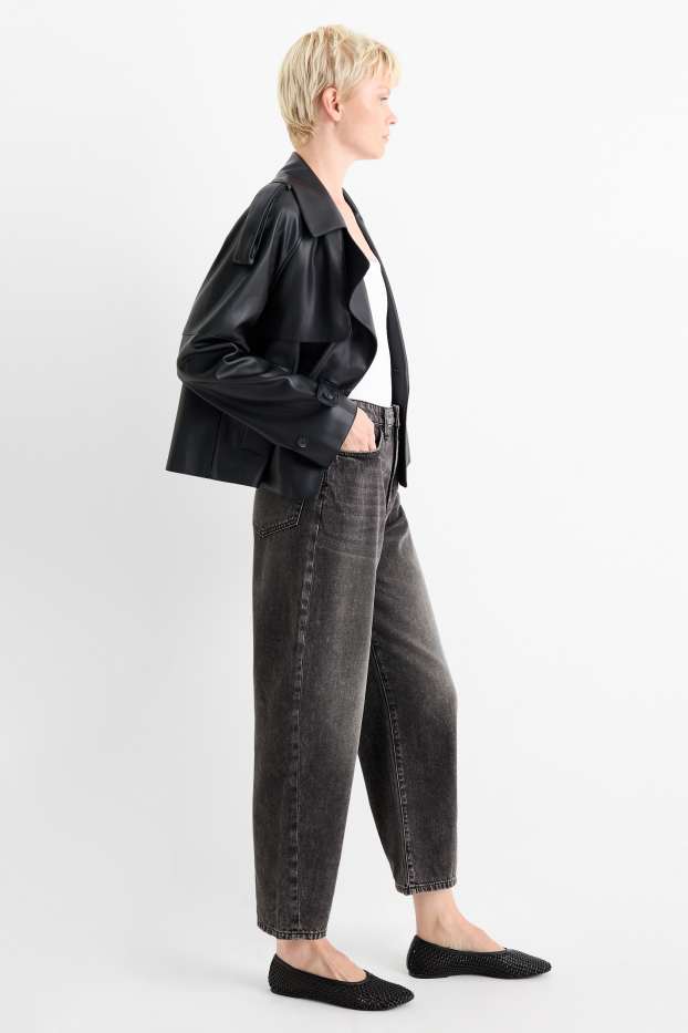 Dames - Barrel jeans - high waist - jeansdonkergrijs