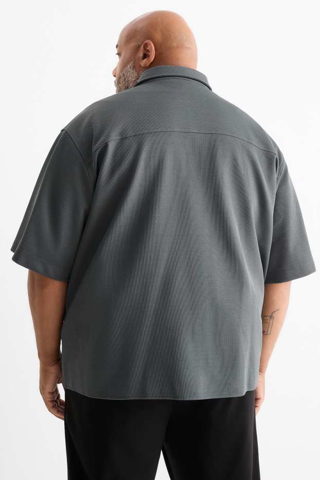 Men - Shirt - relaxed fit - lapel collar - textured - dark gray