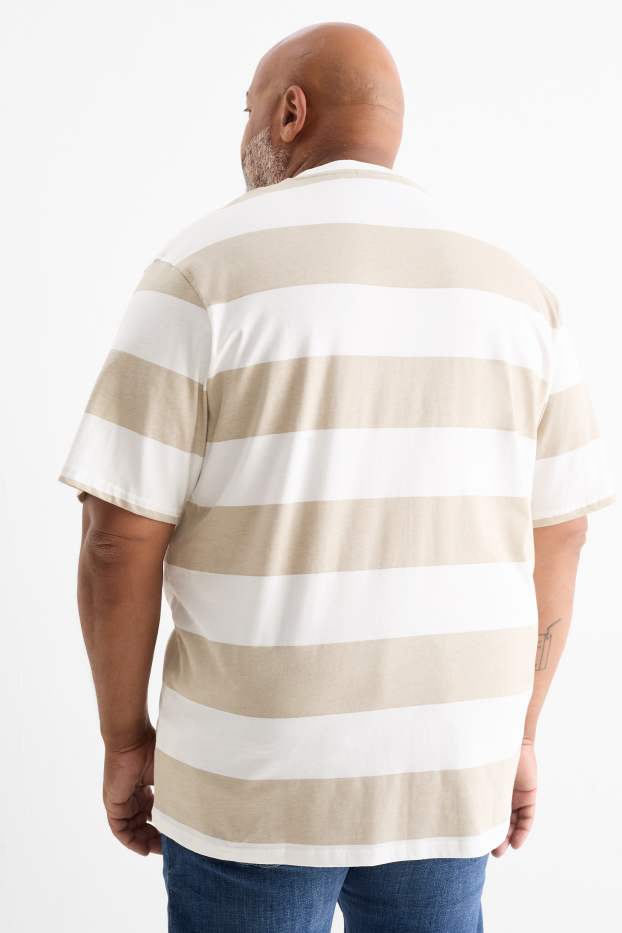 Herren - T-Shirt - Relaxed Fit - gestreift - weiss / beige