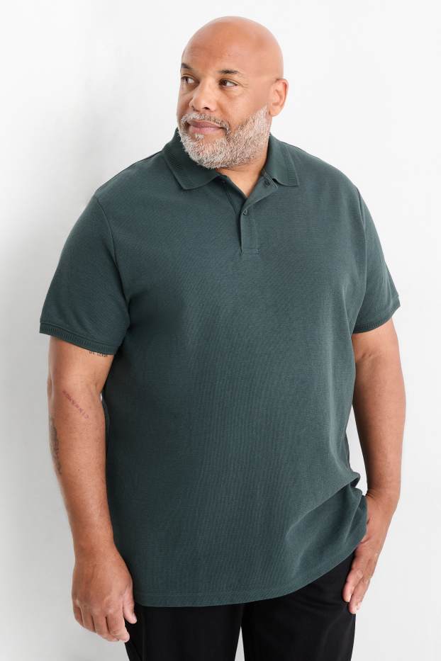 Men - Knitted polo shirt - regular fit - textured - dark green