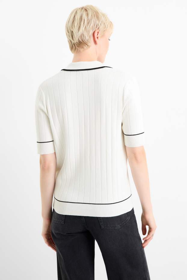 Women - Knitted jumper - short sleeve - ribbed - white