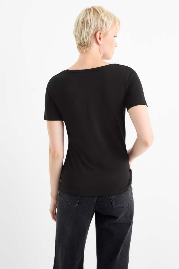 Donna - T-shirt scollo a V - slim fit - nero