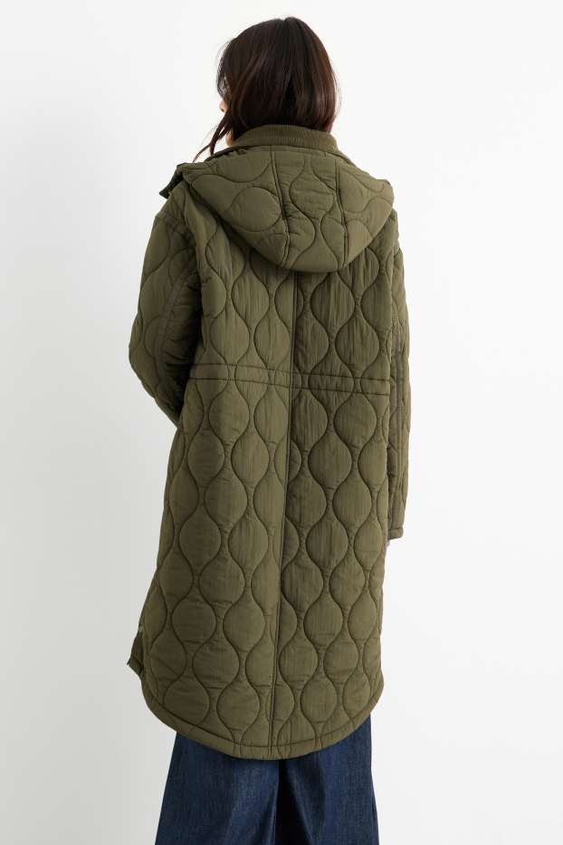 Dames - Gewatteerde mantel met capuchon - groen