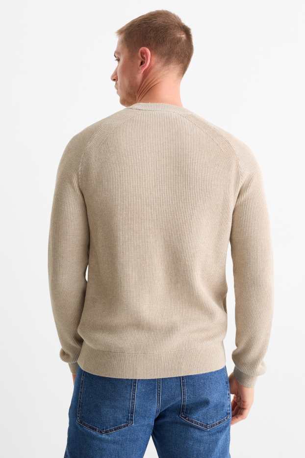 Men - Jumper - ribbed - beige