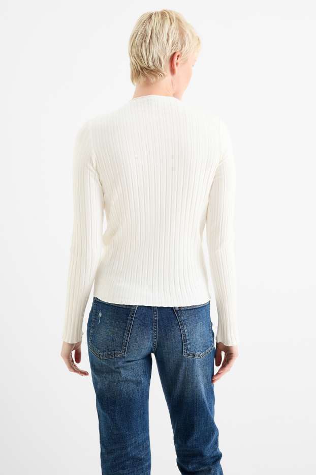 Women - Basic long sleeve top - ribbed - cremewhite