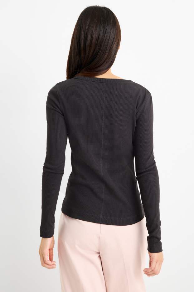 Donna - Maglia a maniche lunghe - a coste - antracite