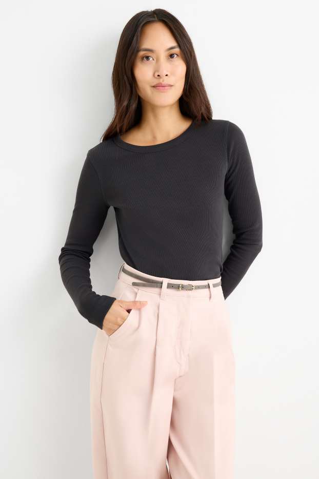 Donna - Maglia a maniche lunghe - a coste - antracite