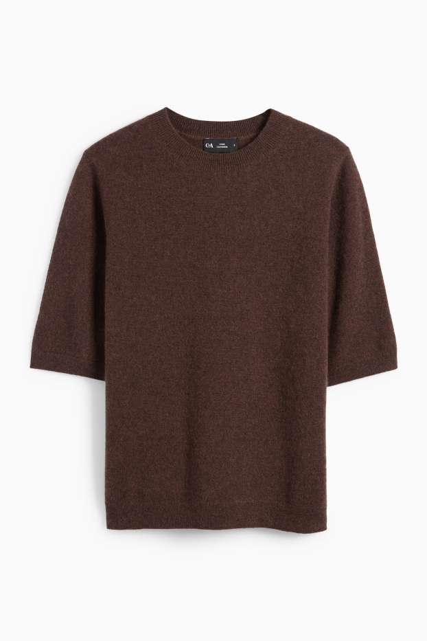 Donna - Maglione di cashmere - a maniche corte - marrone scuro