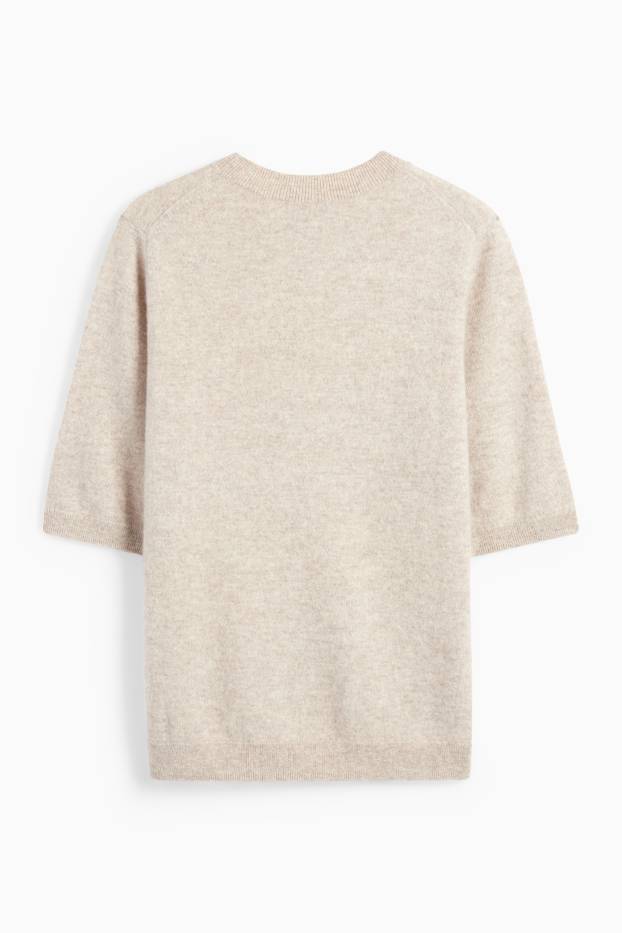 Dames - Gebreide trui van kasjmier - korte mouwen - licht beige