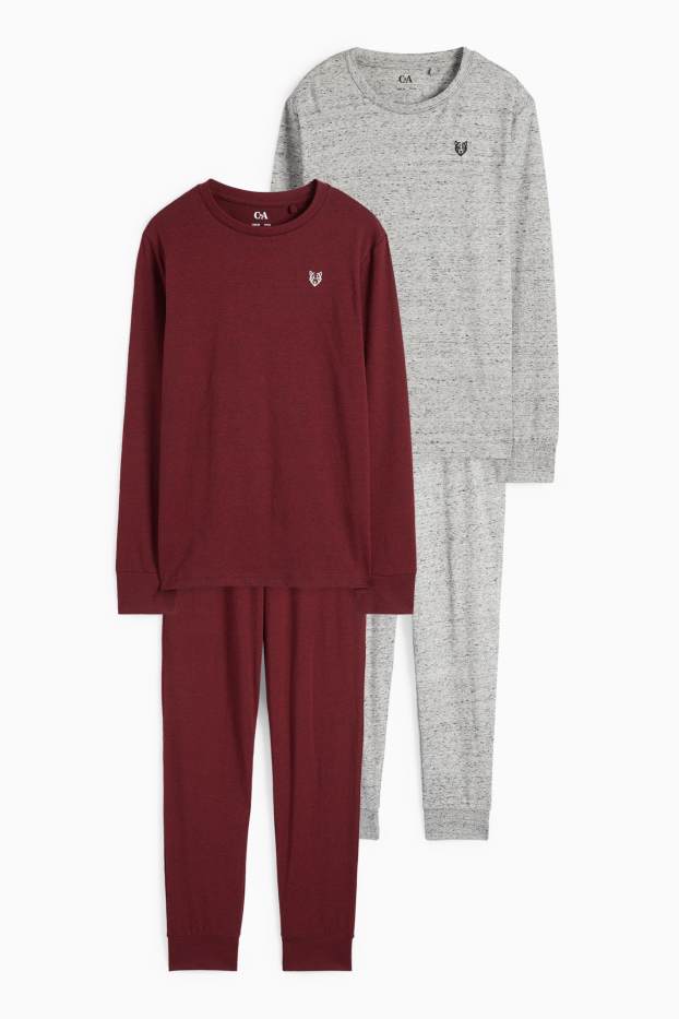 Kinder Jungen - Multipack 2er - Wolf - Pyjama - 4 teilig - rot / grau
