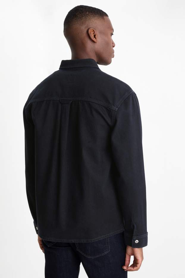 Men - Denim shirt jacket - regular fit - kent collar - denim-dark blue