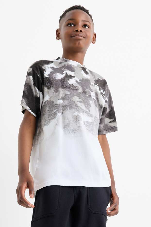 Kinder Jungen - Kurzarmshirt - gemustert - grau