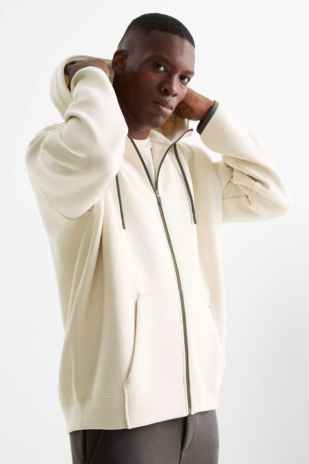 Heren - Sportvest van sweatstof met capuchon - crème wit